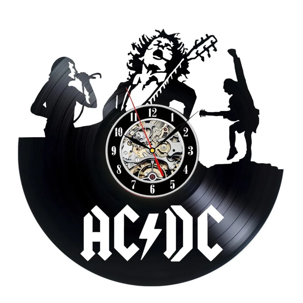 

ACDC Theme Wall Clock Vinyl Record Clock Unique Black Vinyl CD Clock Living Room Decor Amerian European Retro Style