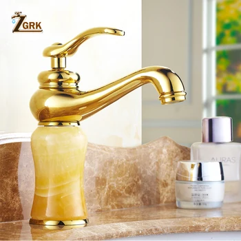 

ZGRK Free Shipping Brass Water Taps Jade Body Torneira Marble Basin Faucet Single Handle Gold Finish Basin Sink Mixers Taps