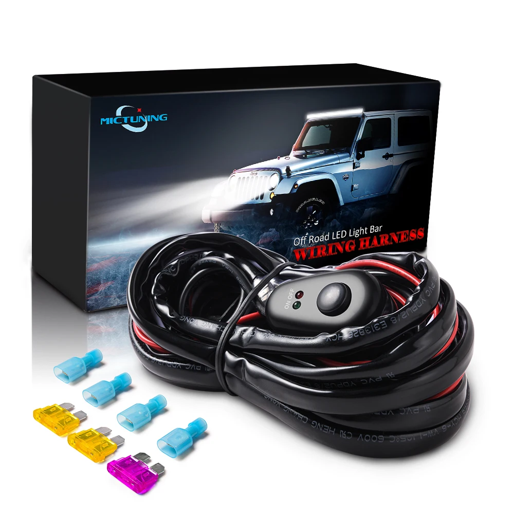 

MICTUNING 2 Leads Car LED Light Bar Wiring Harness Kit for Off Road Truck Led Driving Work Lamps w/ 40A Relay Fuse ON-Off Switch