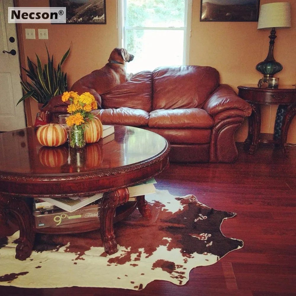 Коврик из воловьей кожи в коричневую и белую полоску с неровным принтом, искусственный коврик в виде шкуры для дома, отеля, рядом с диваной, постельных принадлежностей, коврик для животных K19K10