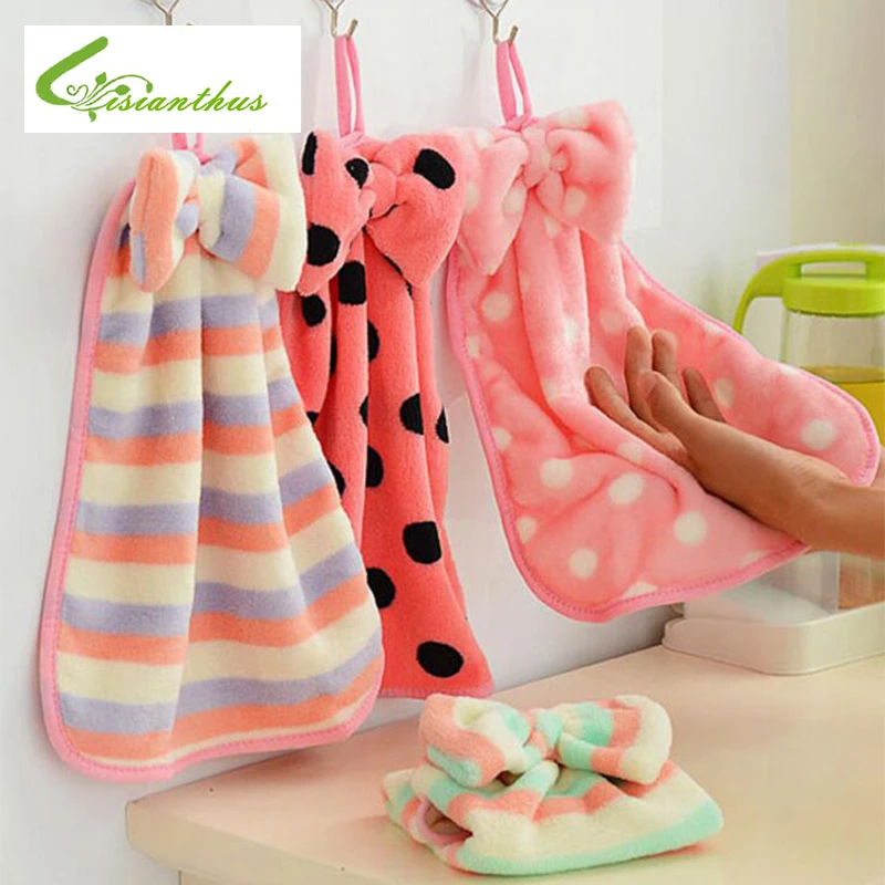 

Bow Hanging Towel Strong Absorbent Lint-free Cloth High Quality Household Cleaning Kitchen Towel Soft Plush Children Hand Towel