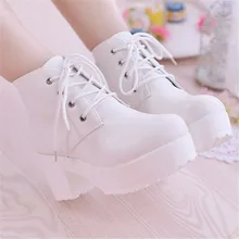 Women Boots Fashion Ankle Martin Shoes Black White Square Thick Heel Platforms Lace up Bonus Female Motorcycle Autumn Winter