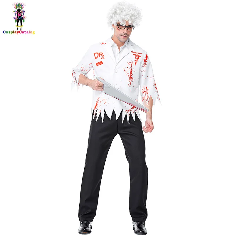 Зомби Доктор Косплэй человека Хеллоуин костюм бензопилой сумасшедшего страшные костюмы пятна крови карнавал вечерние сумасшедшего