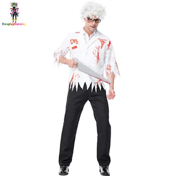 

Zombie Doctor Cosplay Man's Halloween Costume Chainsaw Madman Scary Costumes Blood Stain Carnival Party Mad Scientist Uniforms