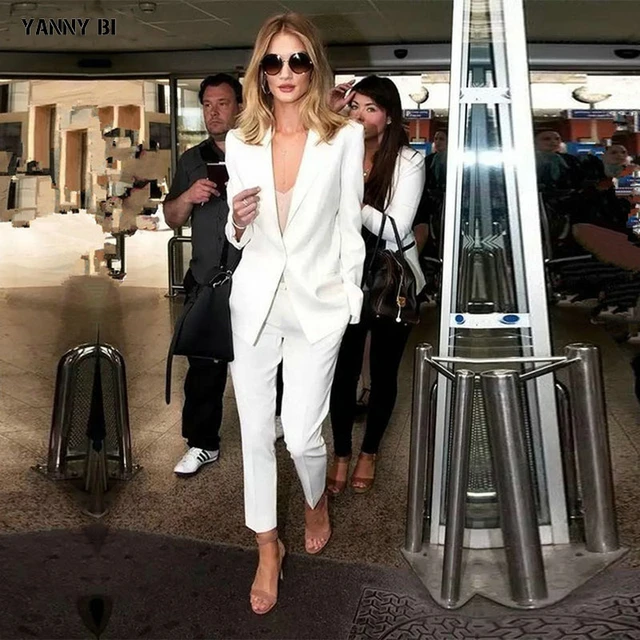 Viaje erupción chasquido Traje de pantalón blanco personalizado para mujer, trajes de negocios para  mujer, trajes formales para mujer, uniforme de oficina, trajes de trabajo  para mujer, esmoquin para mujer - AliExpress