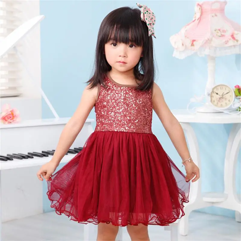 

2-7Y New Kids Baby Girls Party Sequins Tulle Dress Flower Gowns Fancy Girls Sundress Dress Children Casual Clothing for Girls