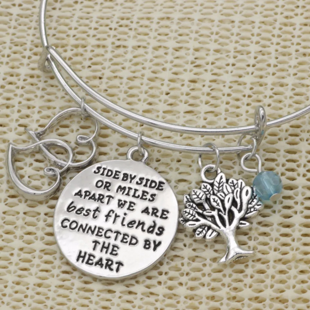 

Fashion adjustable bracelet crystal Jewelry double heart side by side or miles apart we are best friends... pendant Bangle B172