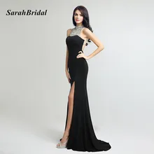 Glitter Long Black Modest font b Evening b font font b Dresses b font with Stones