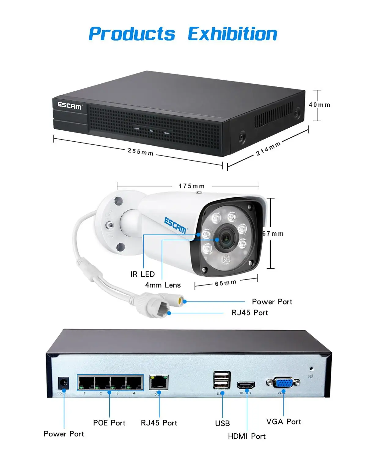 ESCAM PNK001 4CH 1080P P2P ip-камера POE NVR комплект