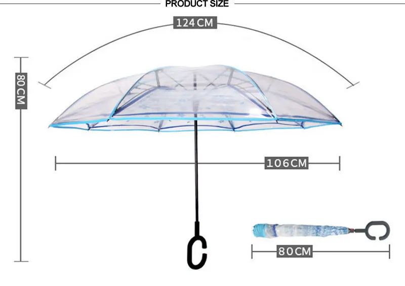 LDAJWM прозрачный обратный зонтик, двойной слой, цветущая вишня, перевернутый зонтик, дождевик для женщин, c-крюк, Ветрозащитный складной зонтик
