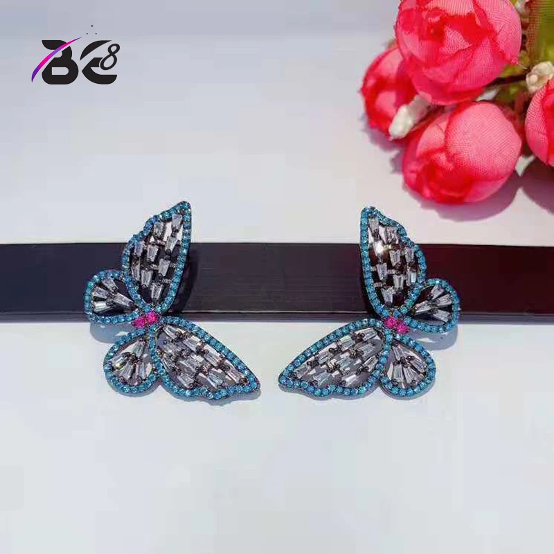 

Be 8Luxury Cubic Zirconia Stud Earrings Beautiful Butterfly Shape Colorful Statement Earring for Women Female Bijoux BrincosE821