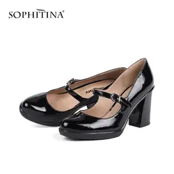 SOPHITINA/женские туфли-лодочки на высоком каблуке; блестящие мягкие прочные повседневные туфли из натуральной кожи на квадратном каблуке с