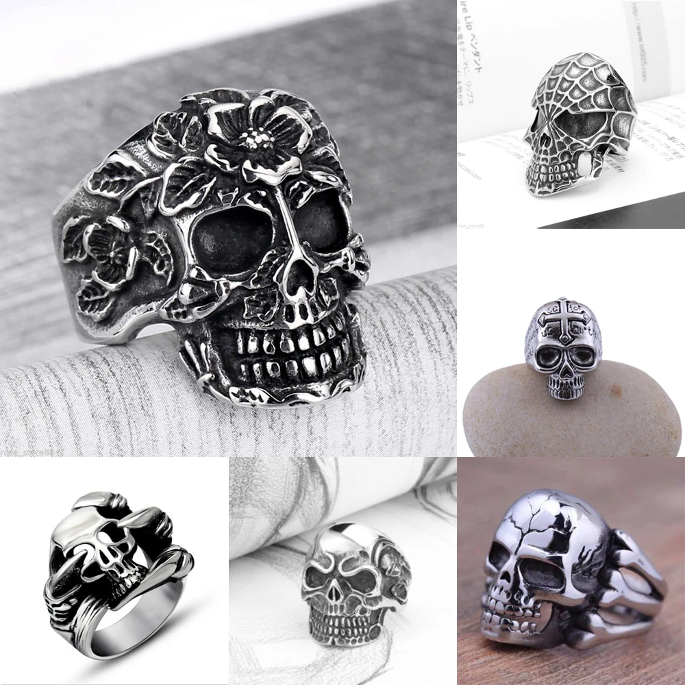 

New Titanium Steel Skull Head Rings For Men Free Punk Rock Jewelry Non-Mainstream Cool Mens Rings Party Accessory Size 8 9 10