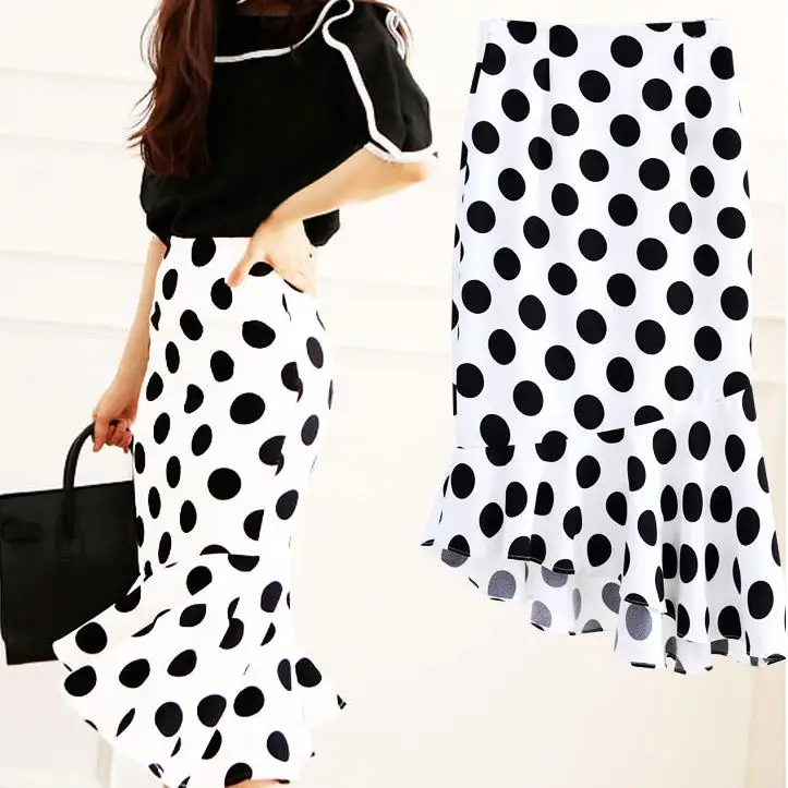 summer Casual Skirts Polka Dot Skirts Women high waist long skirts ...