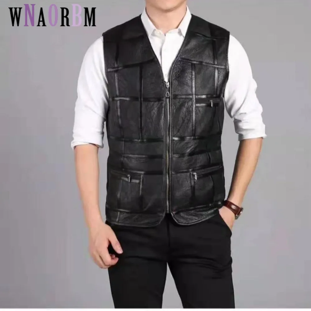 New fashion,tank top men,real sheepskin vest,leather vest,men's suit,leather jacket,thickening,inch to be customized