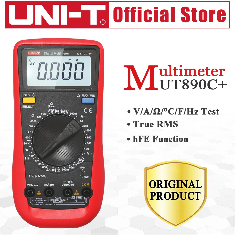 UNI T UT890C+ True RMS Multimeter LCD Digital Display Electrical Tools Handheld Ohm AC/DC