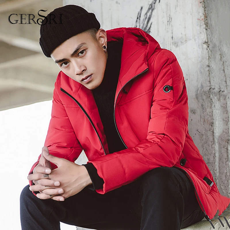 

Gersri New Winter Warm Thicken Zipper Coats Men's Hooded Parkas Casual Male Slim Zipper Multi-Pockets Overcoat Jackets