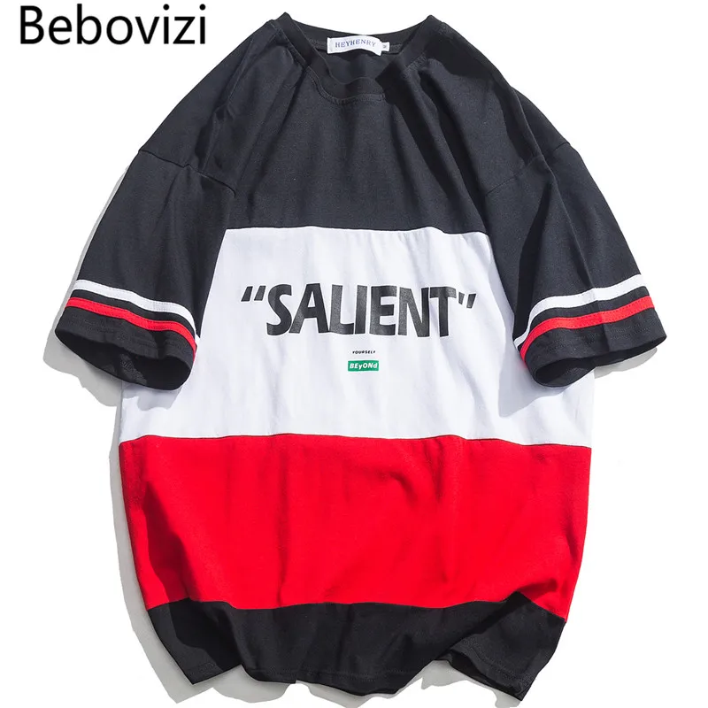

Bebovizi T Shirt Men Printed Men's Tee Shirts Color Block Patchwork T Shirt Fashion Hip Hop Tees Summer Streetwear Oversize