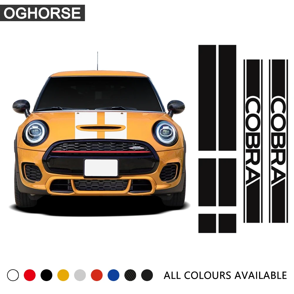 Car Hood Bonnet Roof Rear Trunk Side Skirt Stickers Racing Stripes Body Kit Decal Cover for Mini Cooper Cobra R F55 Accessories