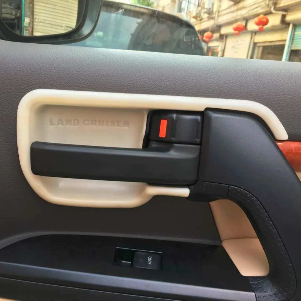 Wooden / Silver Car Interior Door Handle Bowel Styling Cover For Toyota Land Cruiser 200 FJ200