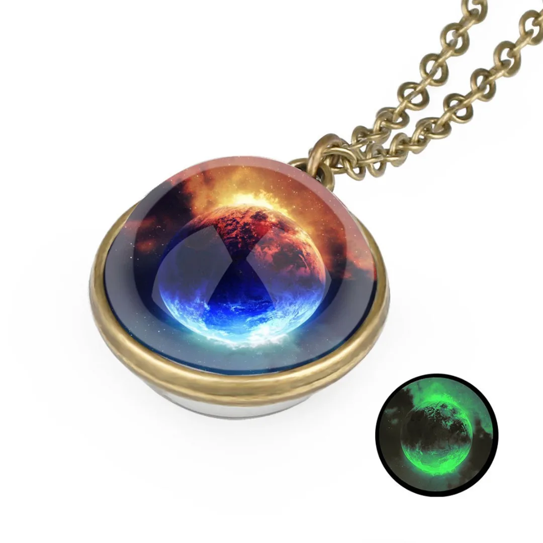 Fashion Women Men Glow In The Dark Universe Galaxy Nebula Chain Space Glass Ball Pendant Necklace Charms Shellhard  Jewelry Gift