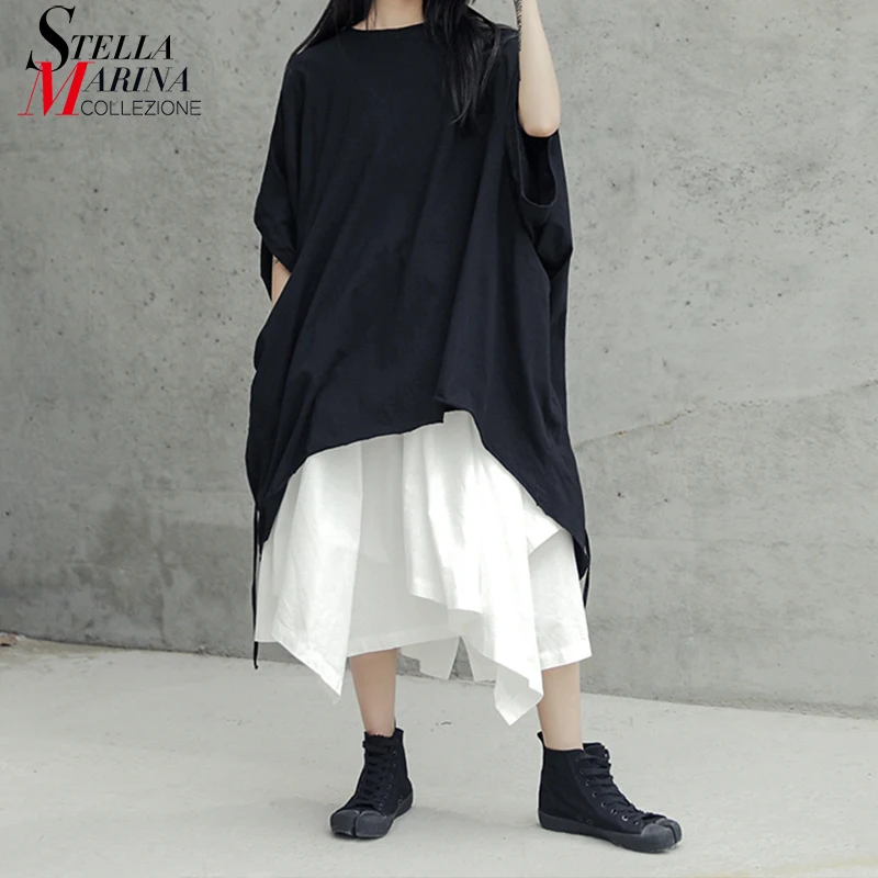 

New 2019 Korean Style Solid Black Long Oversizesd Tee Top Half Sleeve Female Stylish Casual Unique Wear T-shirt Style Femme J045