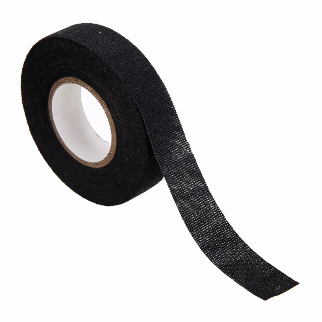 1pc Black Adhesive Cable Protection Fabric Tape Looms Wiring Harness Cloth 19mm x 15m