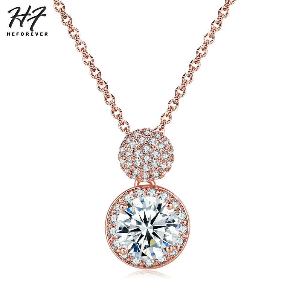 

Double Round Crystal Pendant Necklace For Women Luxury Rose White Gold Color AAA+CZ Gift For Birthday Party Fashion JewelryN393