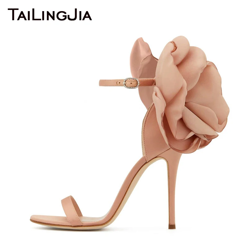 

Big Brand High Quality High Heel Women Wedding Sandals Flower Black PInk Woman Shoes Open Toe Buckle Handmade Pump Free Shipping