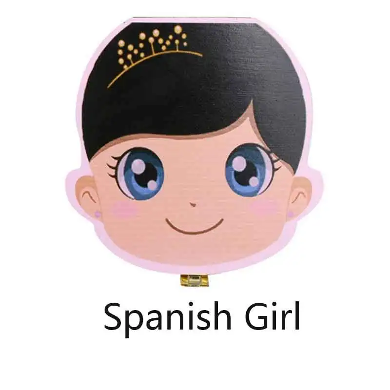 Испанский Английский Голландский/Португальский французский Россия детская деревянная коробка для зубов органайзер для хранения молочных зубов - Цвет: Colour GirlSpanish