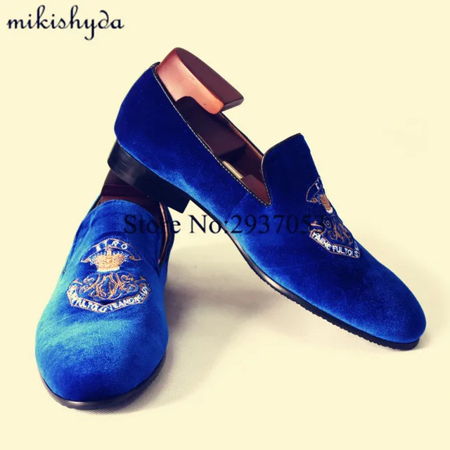 2017 Royal Blue Velvet Slippers Men Designer Loafers Slip Ons Shoes