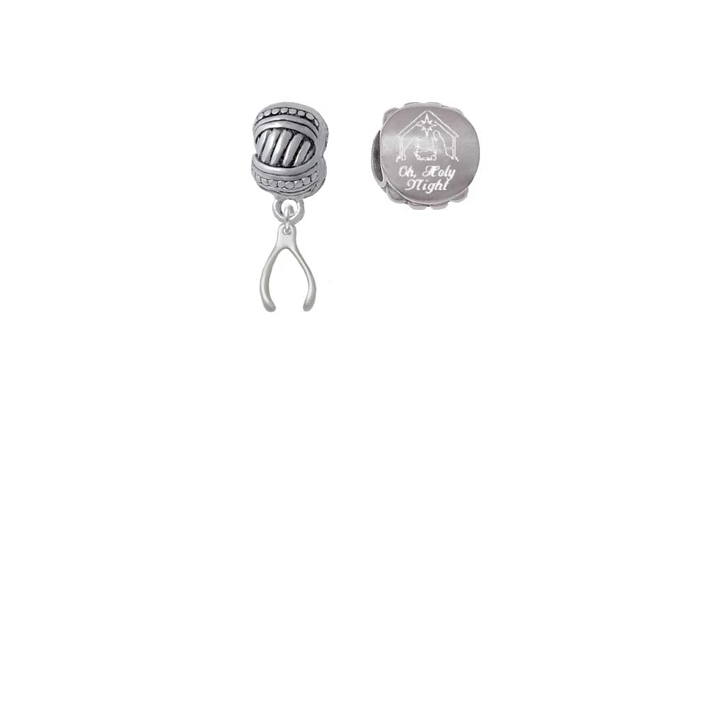 Silvertone Mini Wishbone Come Let us Adore Him Charm Beads (Set of 2)