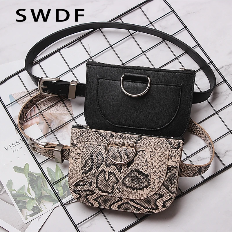

SWDF Women Waist Pack Waist Packs Pouch For Girl Serpentine Fanny Pack Pu Leather Chest Bag Female Fashion Belt Bag Female Purse