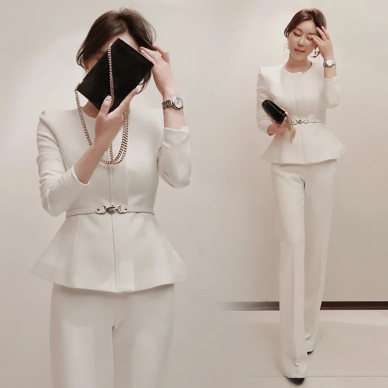 

2 piece sets womens outfits suit female autumn new style long-sleeved round neck fashion slim OL jacket + pants two-piece