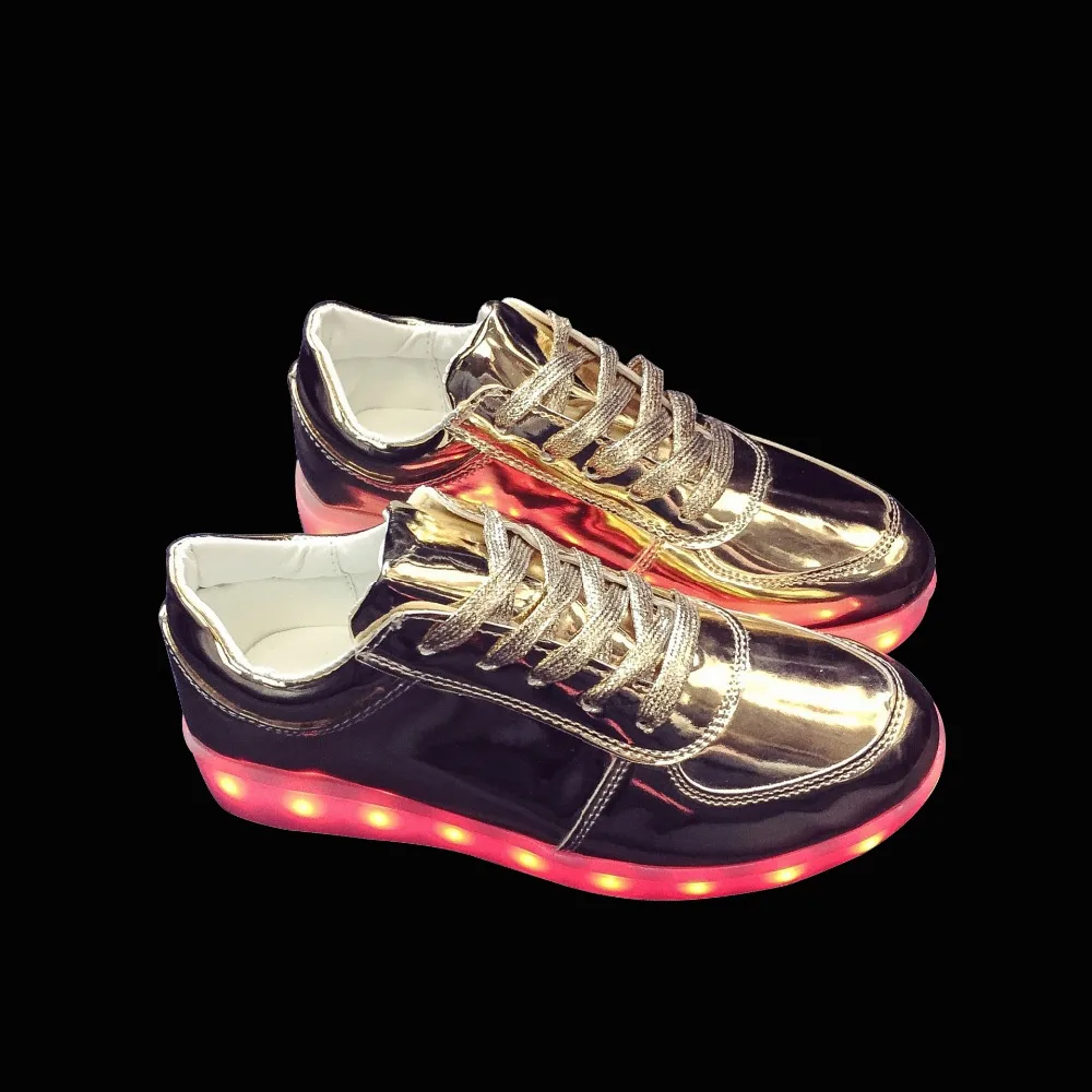 

LED lights shoes for adults USB charging colorful lights up shoe couple luminous shoes bright gold silver Drop shipping