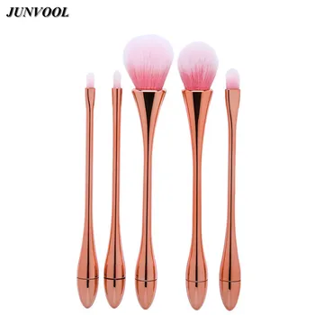

5pcs Rose Gold Makeup Brushes Set Water Droplets Multipurpose Pro Foundation Powder Eyeshadow Cosmetic Brush pink Synthetic Hair