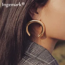 Ingemark Punk Gold Farbe Big Hoop Ohrring Erklärung Einfache Halb Mond Crescent Dicken Schlauch Kreis Ohrring 2020 Ohr Schmuck