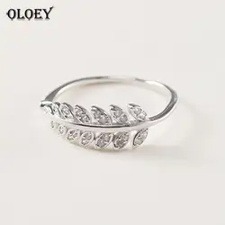 OLOEY Настоящее 925 пробы 100% серебро перо листья регулируемый палец кольцо для вечерние женщин Fine Party Jewelry Рождественский подарок YMR468
