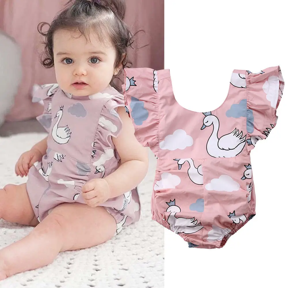 

Pudcoco Newborn Infant Baby Girl Swan Ruffle Romper Jumpsuit Summer Playsuit One-Pieces Clothes Outfit Sunsuit