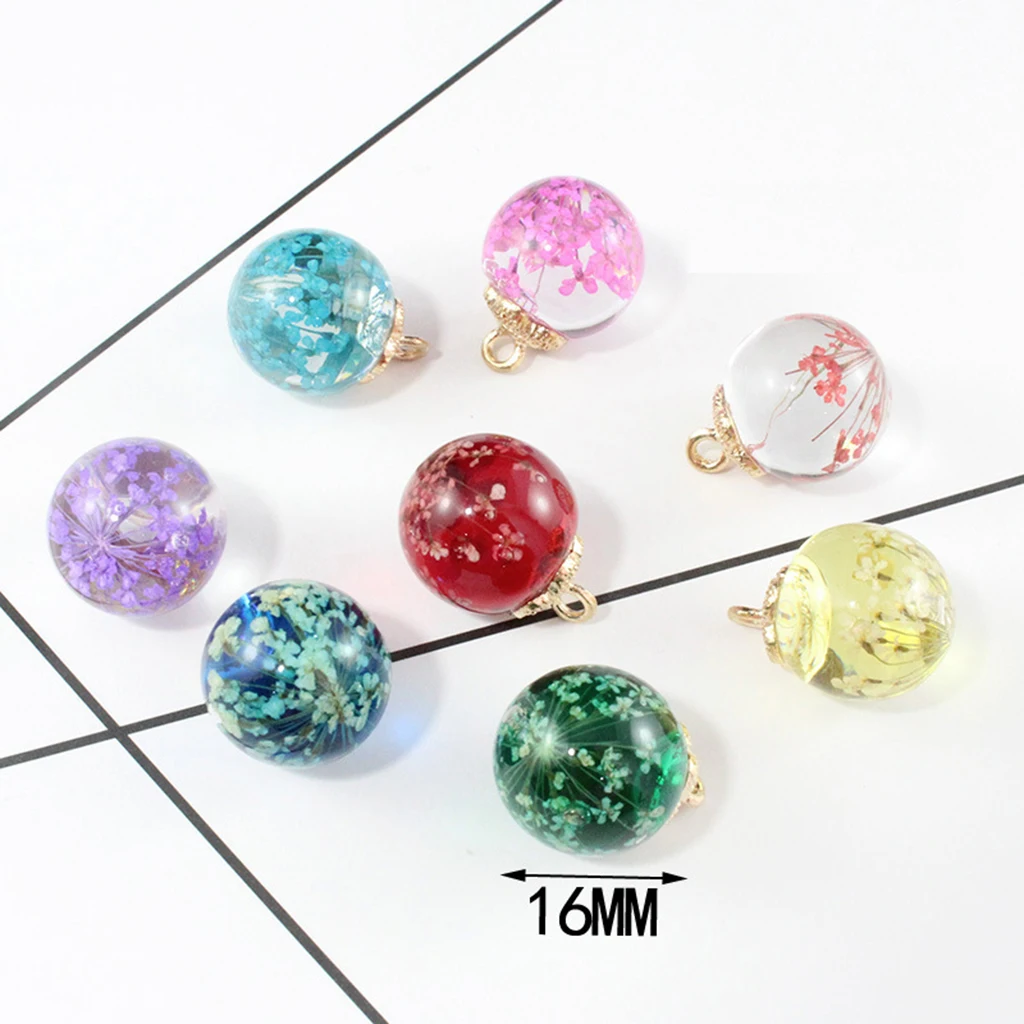 10 pcs Round Ball Dried Flower Glass Ball Flower Cap Pendant DIY Loose Beads for charm bracelet earrings necklaces