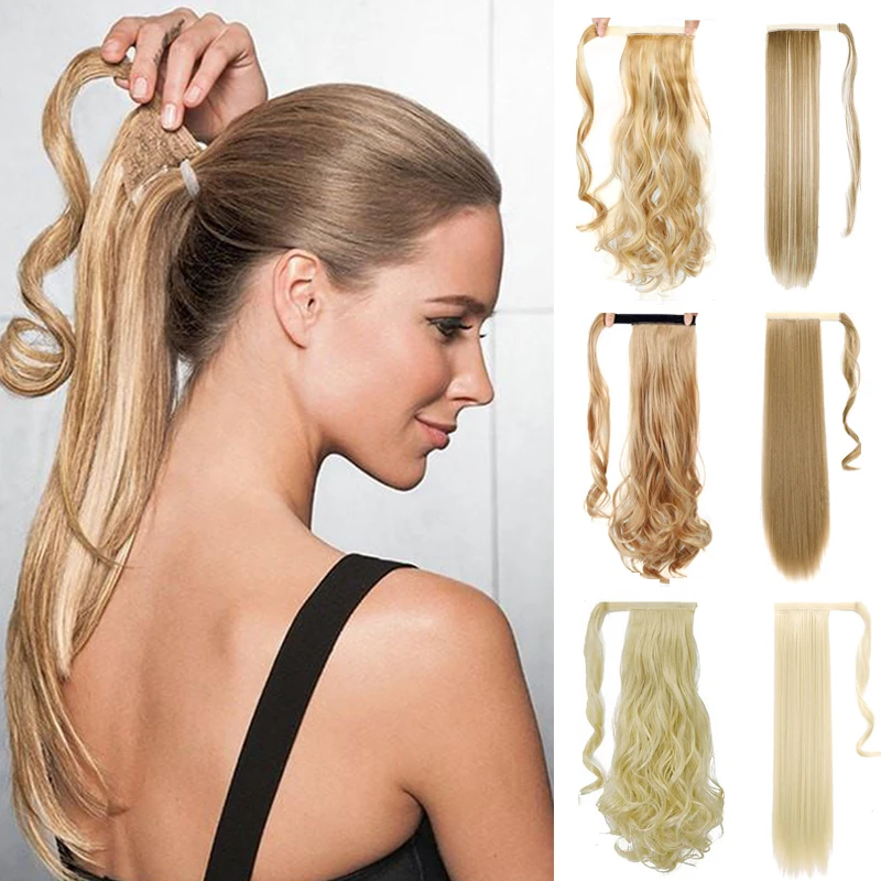 

MSTN fashion 24'' Long Straight curly Synthetic Ponytail Wrap Around Clip In Ponytail Hair Extensions Heat Resistant Hair Tail