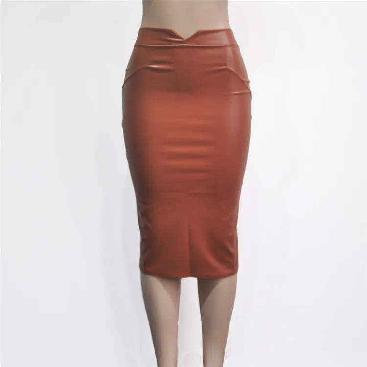 Женская искусственная кожа длинная юбка однотонный цвет высокая талия тонкие бедра юбки-карандаш винтажная облегающая юбка Сексуальная