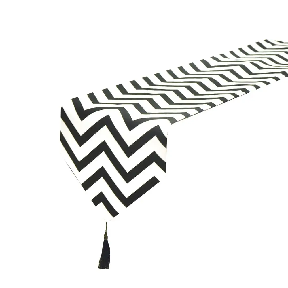 

Black White Striped Table Runner with tassel Romantic wedding decoration table decor home diy decoration Europe style textile