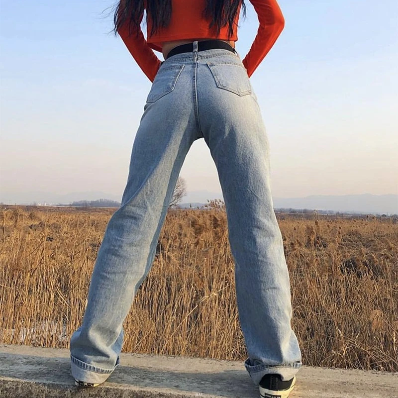 Vintage Mom Jeans Women Vintage High Waist Jeans Denim Boyfriend Ladies Loose Blue Blue Wide Leg Jeans Mujer Korean Streetwear