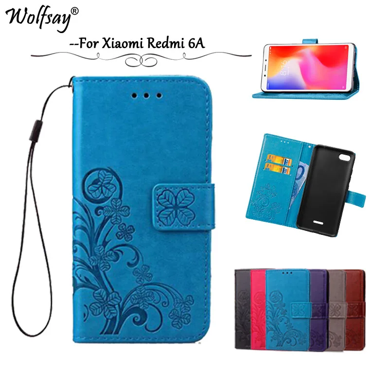 

Redmi 6 A Wolfsay Cover Xiaomi Redmi 6A Leather Case Flip Wallet Case for Xiaomi Redmi 6A Cover Soft Silicon Card Holder Bags