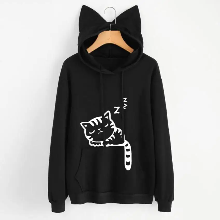  KANCOOLD T-Shirt high quality Cotton Printing Cat Long Sleeve Hoodie slim t-shirt Hooded Pullover T