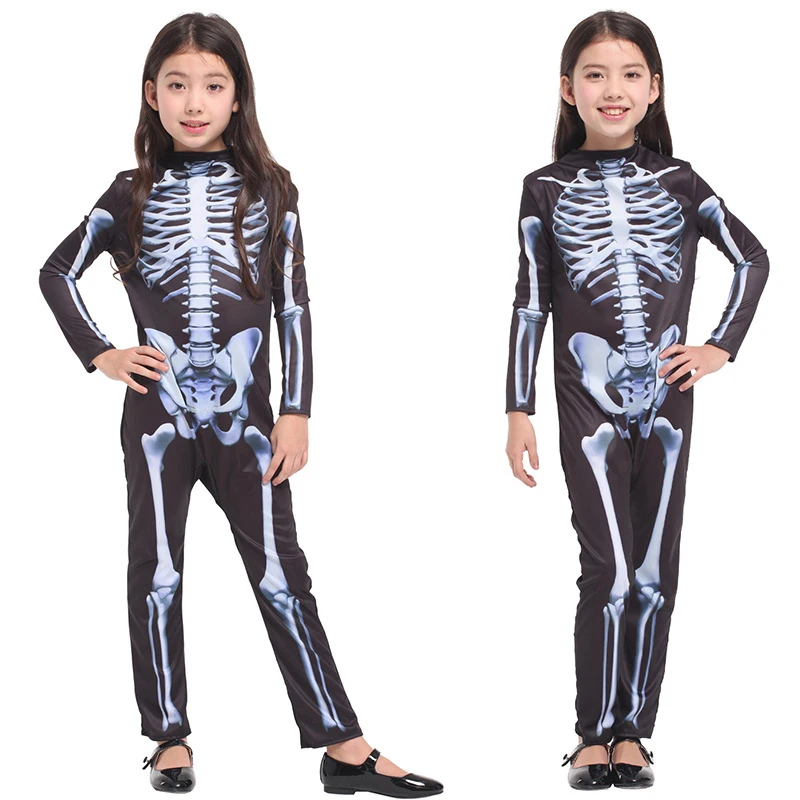 Маскарадный костюм на Хэллоуин Детский костюм для девочек с изображением скелета ужасов костюм призрака карнавальный костюм зомби для