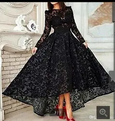 Vestido 2018 черный кружево длинная линия Элегантный Пром вырез лодочкой с длинным рукавом кружево Hi Lo вечернее платье Мать невесты платья