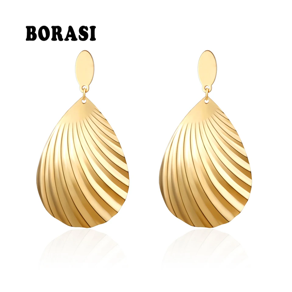 

New Arrival Gold Color Big Dangle Earrings For Women Leaves Shape Water Drop Stainless Steel Earrings Lady Engagement Jewelry