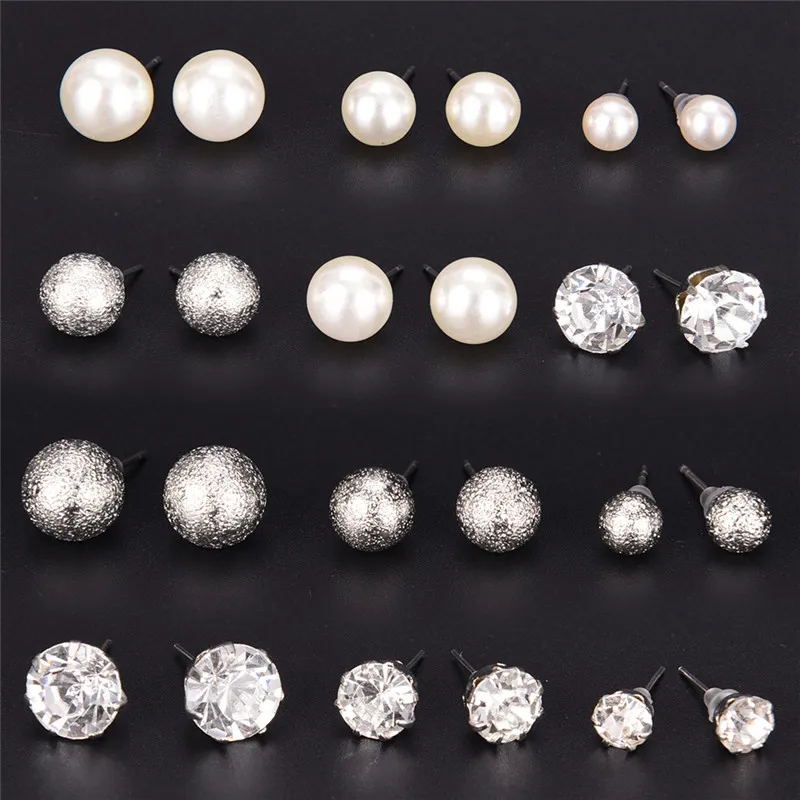 Серьги гвоздики с жемчугом 9 парт/компл.|lot of earrings|pearl stud earringsfashion earrings |